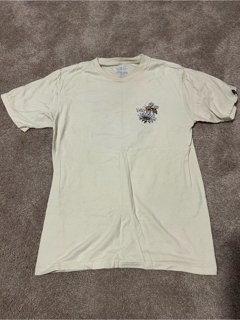 Vans Cream Short Sleeve Tee with Bee & Daisy Chest Graphic